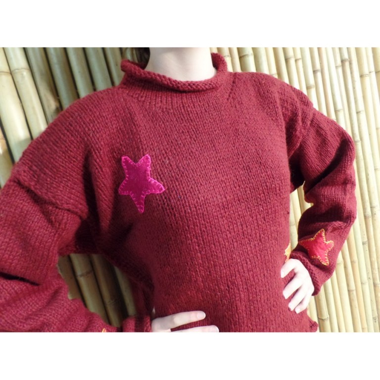 Pull bordeaux Pekapeka étoiles