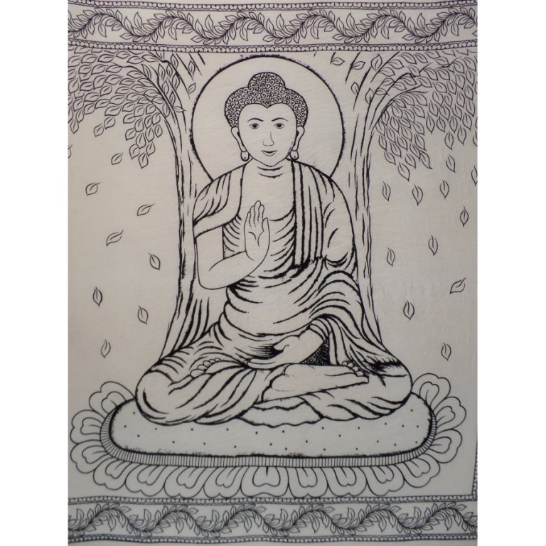 Maxi tenture Bouddha sous l'arbre Bodhi noir et blanc