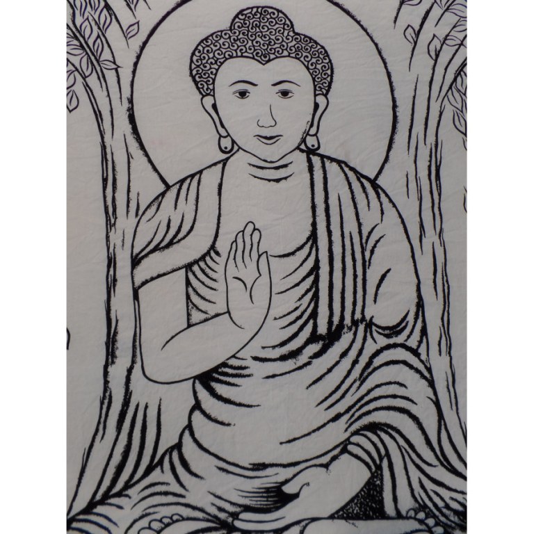 Maxi tenture Bouddha sous l'arbre Bodhi noir et blanc