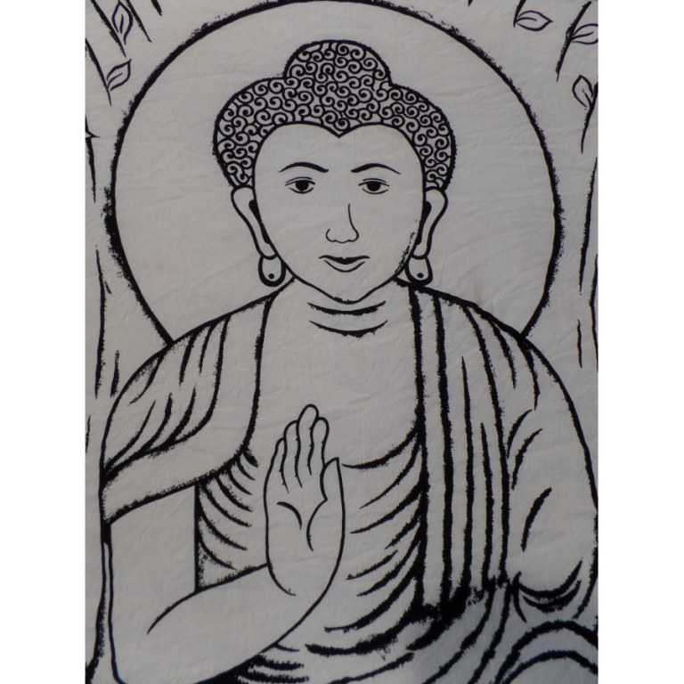 Maxi tenture Bouddha sous l'arbre Bodhi noir et blanc