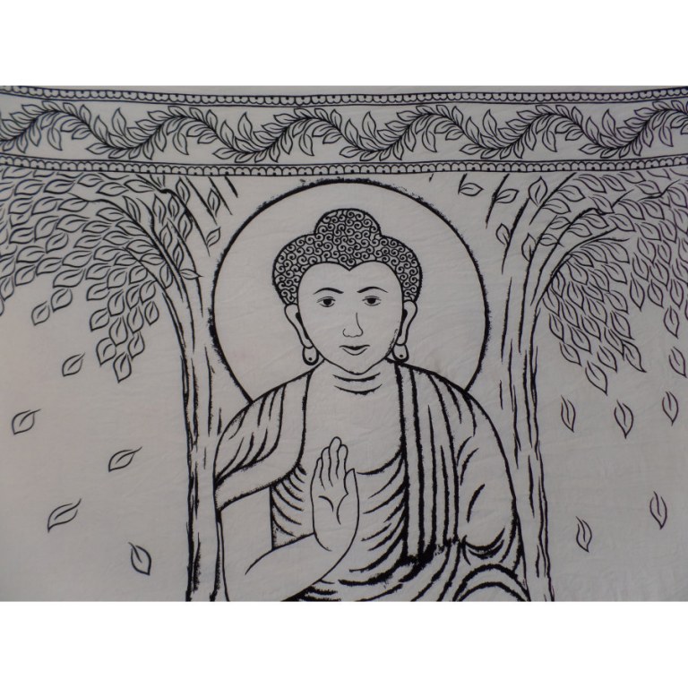 Maxi tenture Bouddha sous l'arbre Bodhi noir et blanc