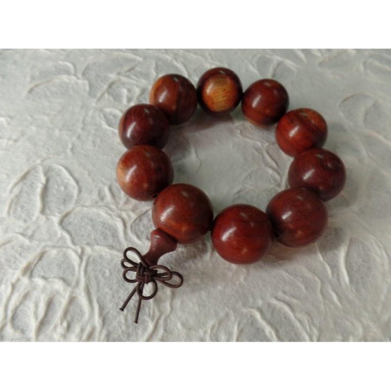 Bracelet tibétain grosses perles en bois rouge