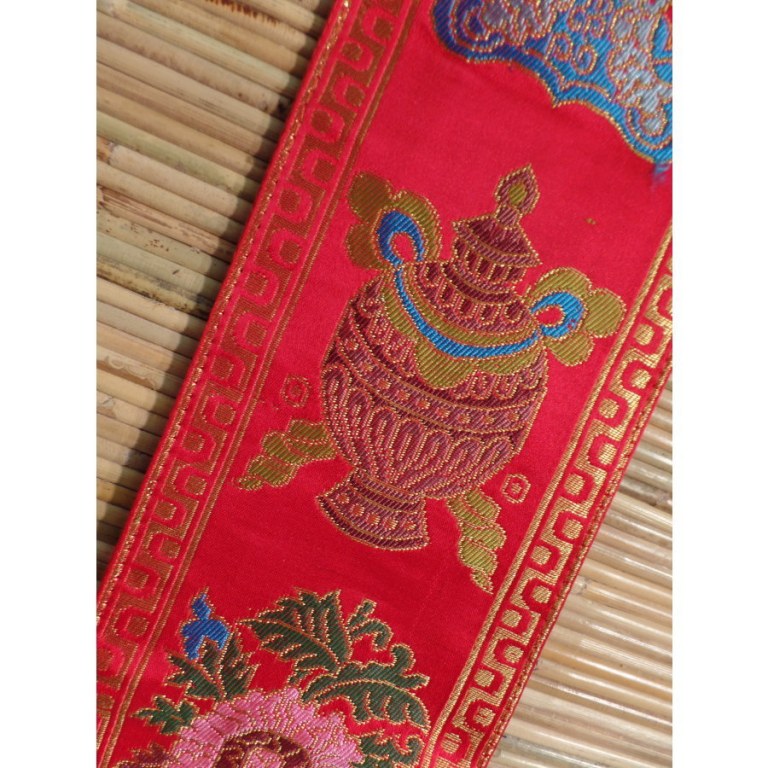 Longue broderie tibétaine rouge tashi takgay