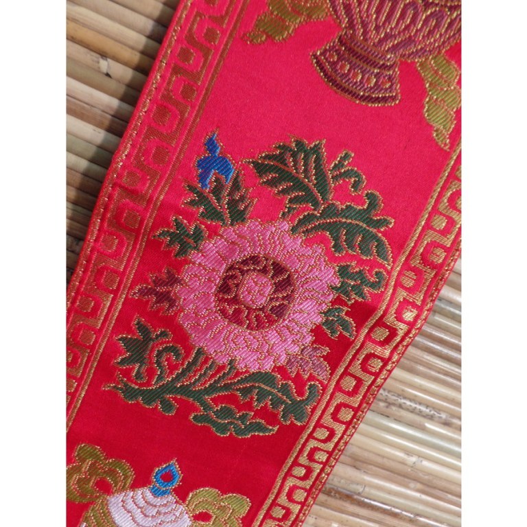 Longue broderie tibétaine rouge tashi takgay