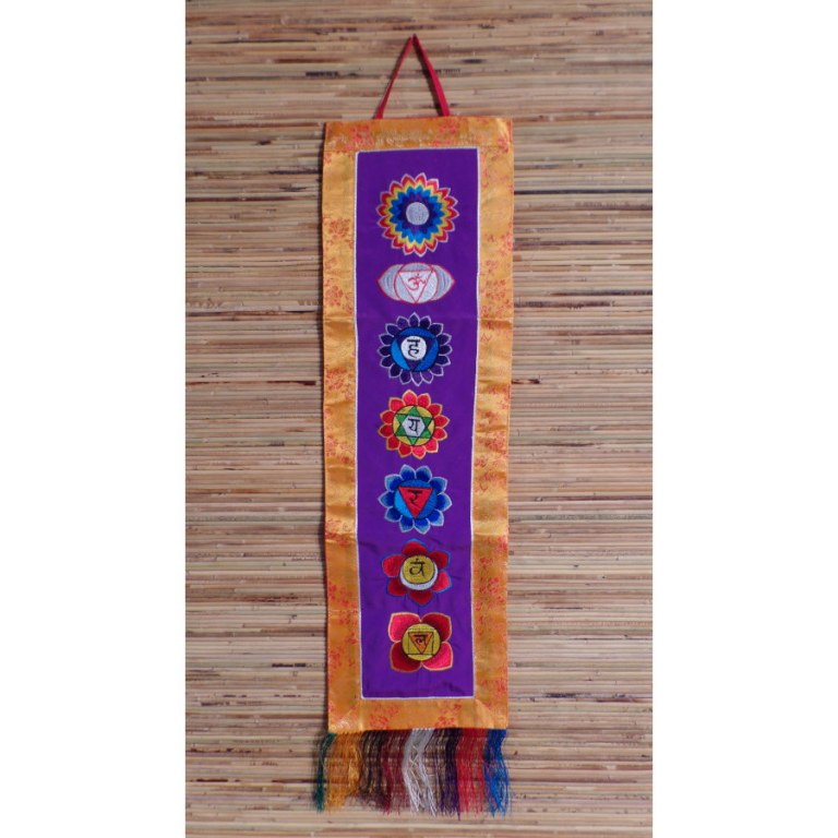 Broderie tibétaine violet/jaune les 7 chakras