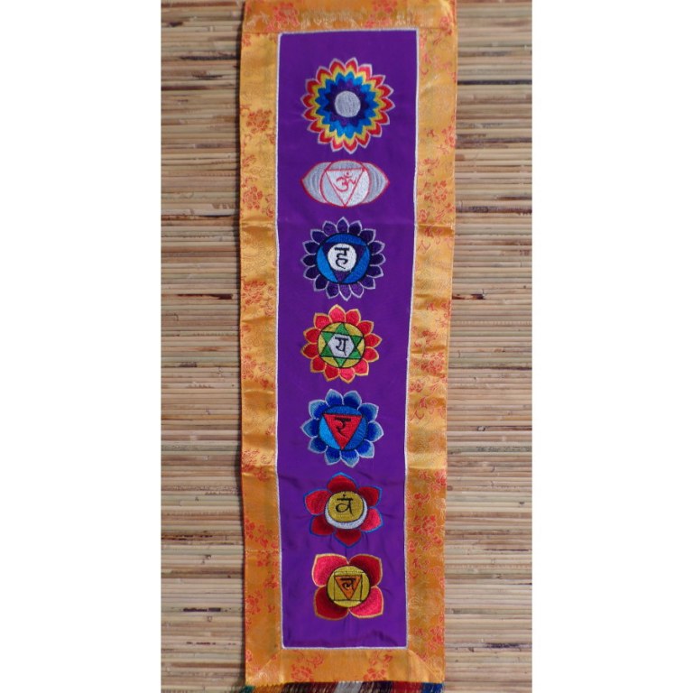 Broderie tibétaine violet/jaune les 7 chakras