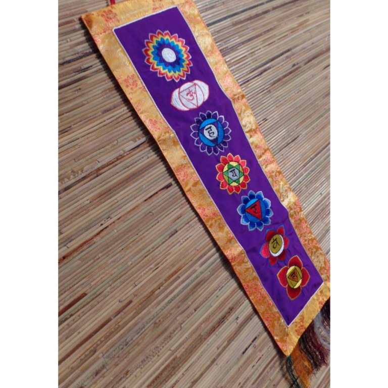 Broderie tibétaine violet/jaune les 7 chakras