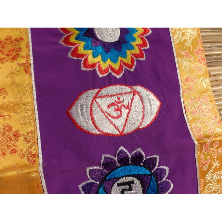 Broderie tibétaine violet/jaune les 7 chakras