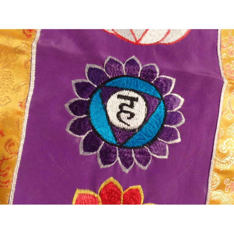 Broderie tibétaine violet/jaune les 7 chakras