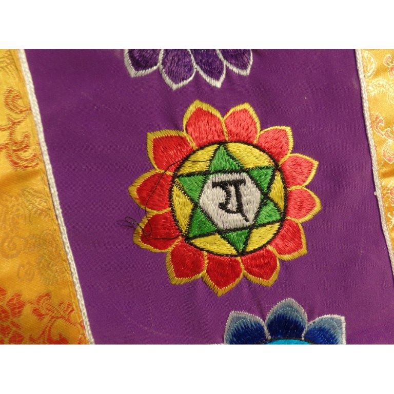 Broderie tibétaine violet/jaune les 7 chakras