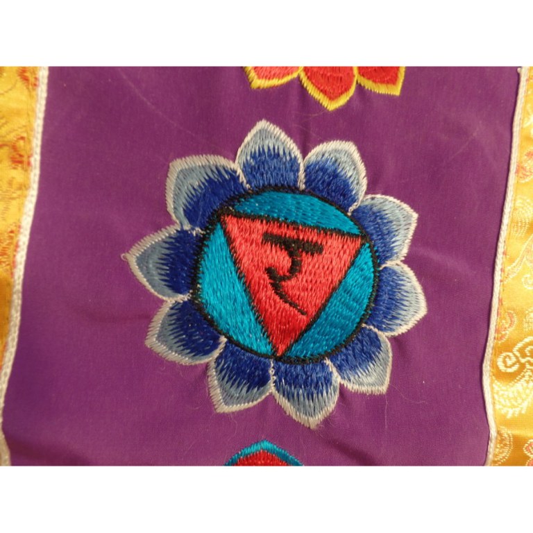 Broderie tibétaine violet/jaune les 7 chakras