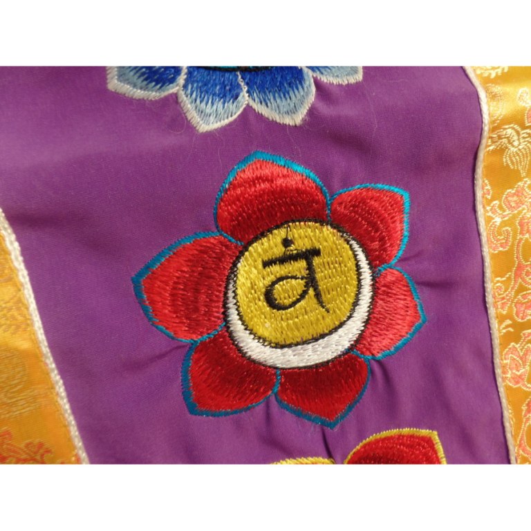 Broderie tibétaine violet/jaune les 7 chakras