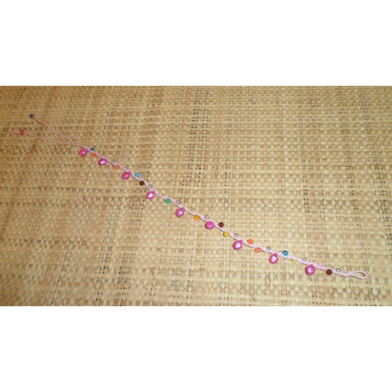 Bracelet de cheville rose pale grelots roses