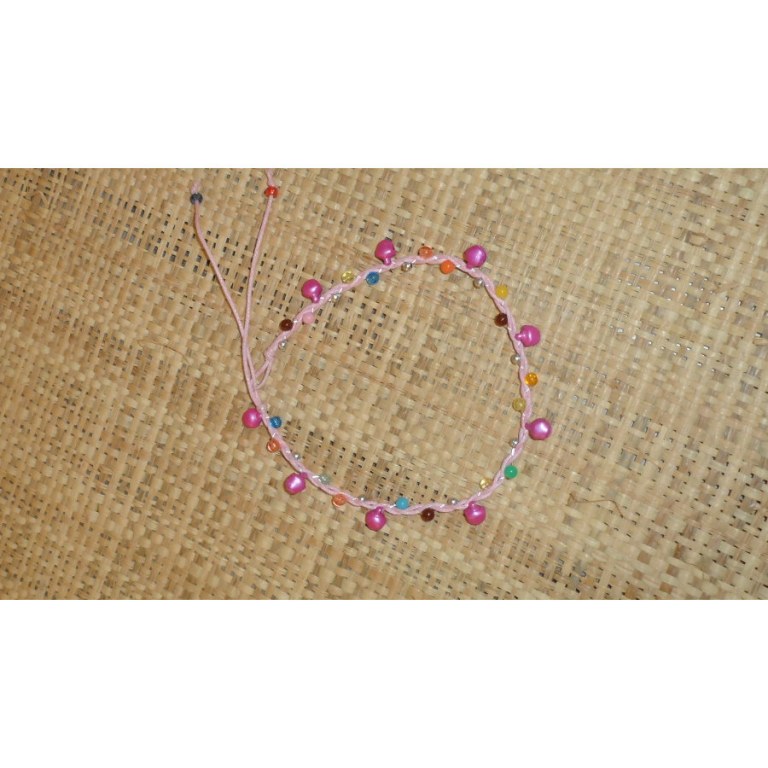 Bracelet de cheville rose pale grelots roses