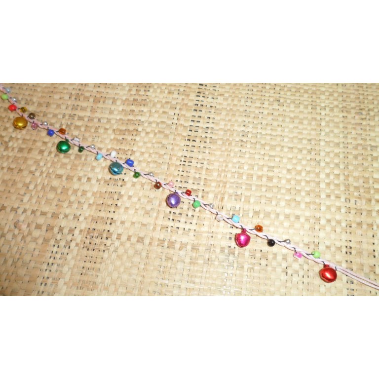 Bracelet de cheville rose grelots et perles color