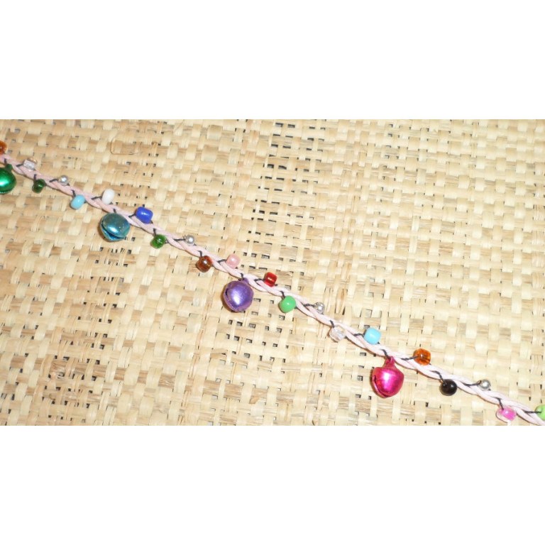 Bracelet de cheville rose grelots et perles color