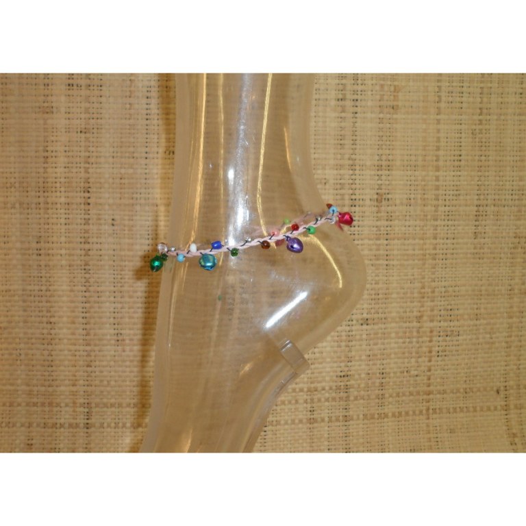 Bracelet de cheville rose grelots et perles color