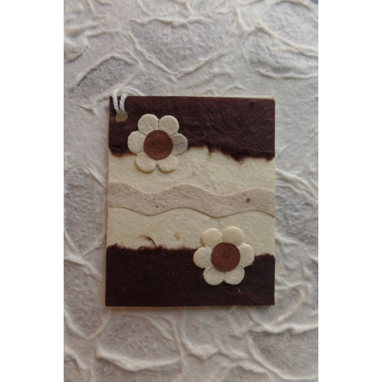Mini carte 2 fleurs blanches/marron