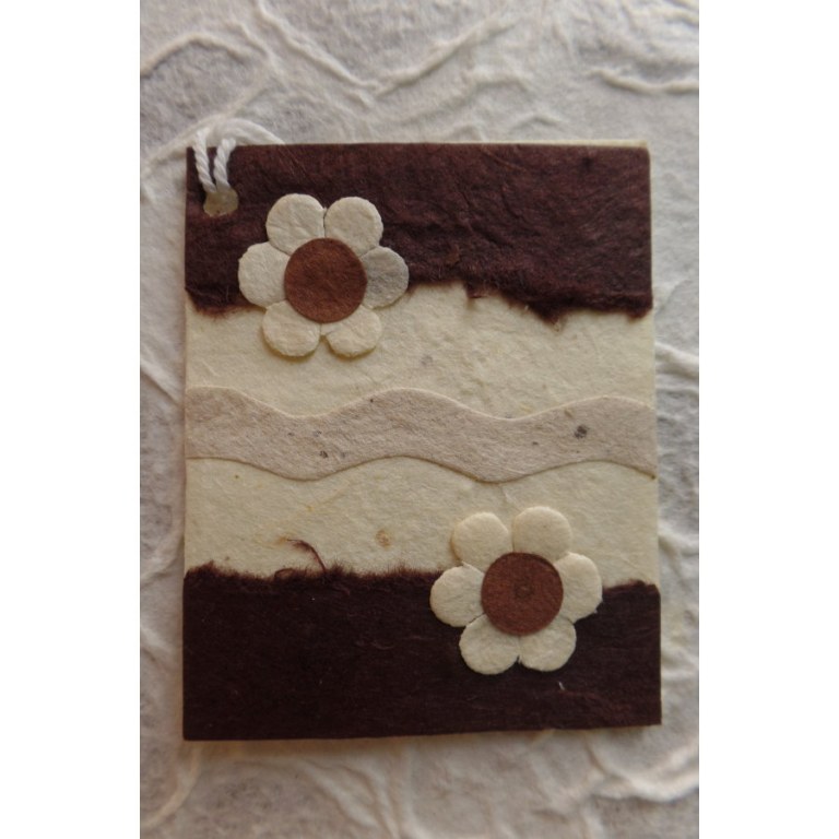 Mini carte 2 fleurs blanches/marron