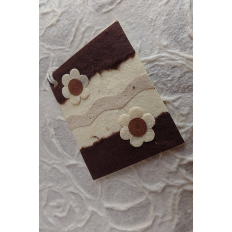 Mini carte 2 fleurs blanches/marron