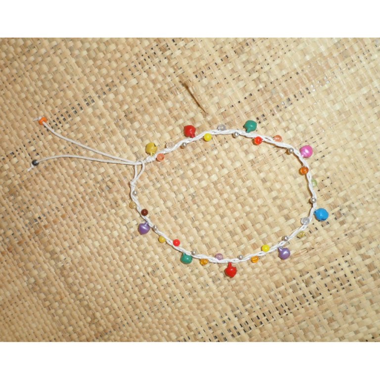 Bracelet de cheville blanc grelots et perles color