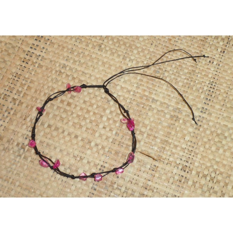 Bracelet de cheville noir pierres roses