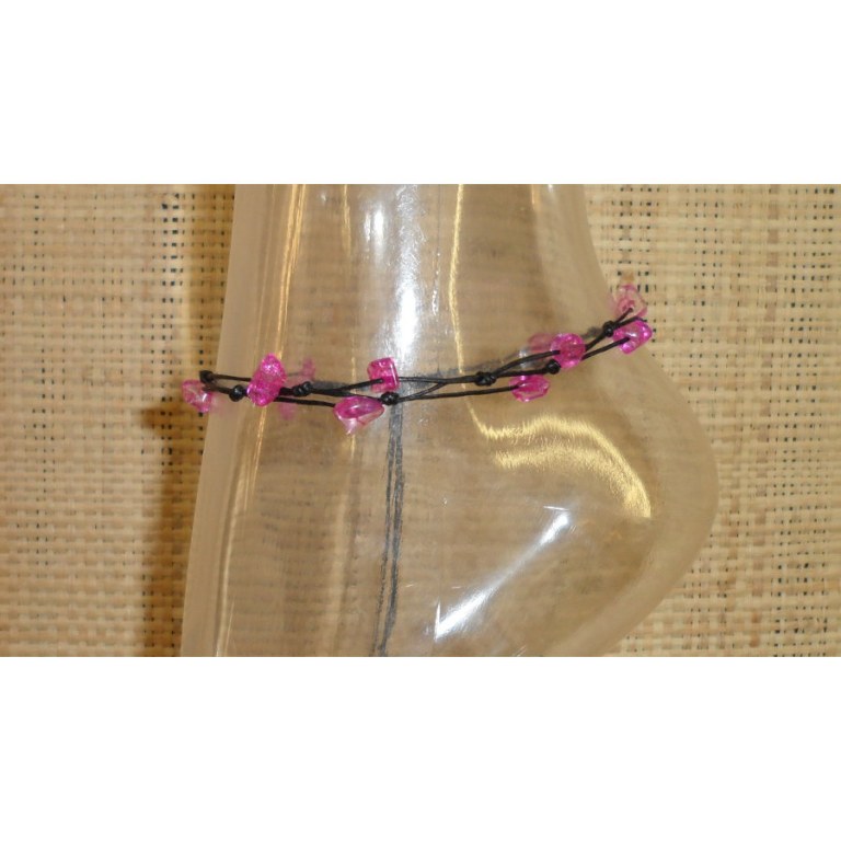 Bracelet de cheville noir pierres roses