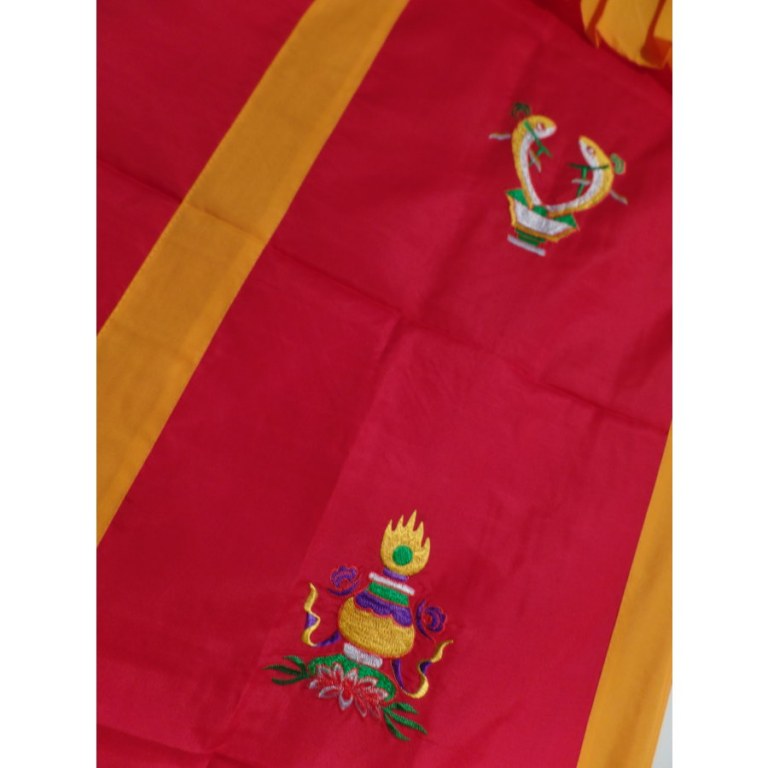 Portière tibétaine symboles porte bonheur rouge/or