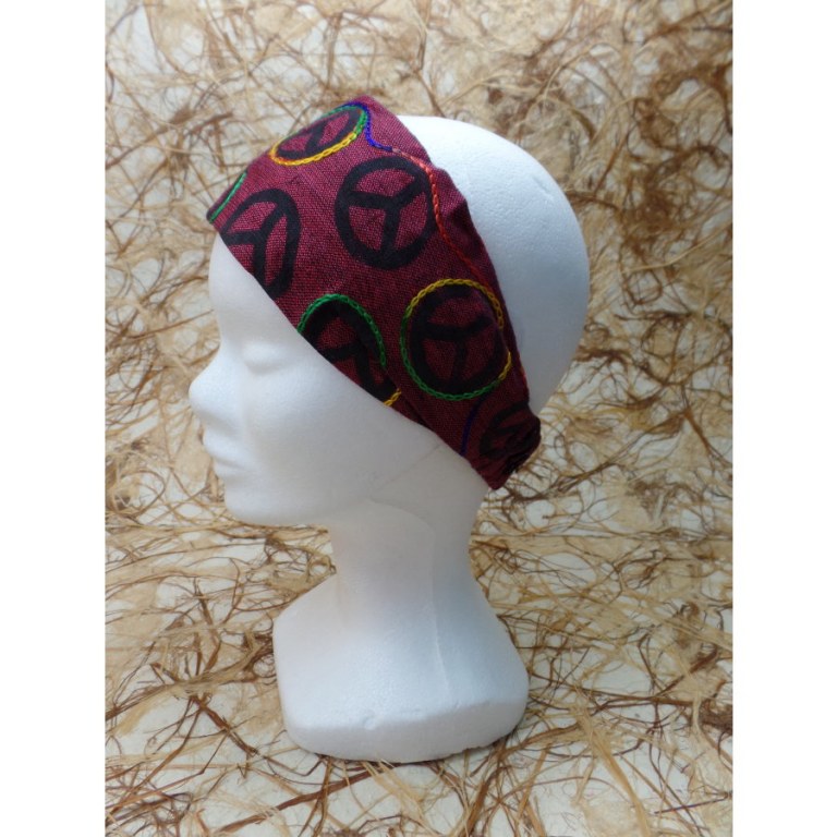 Bandeau cheveux bordeaux peace and love 