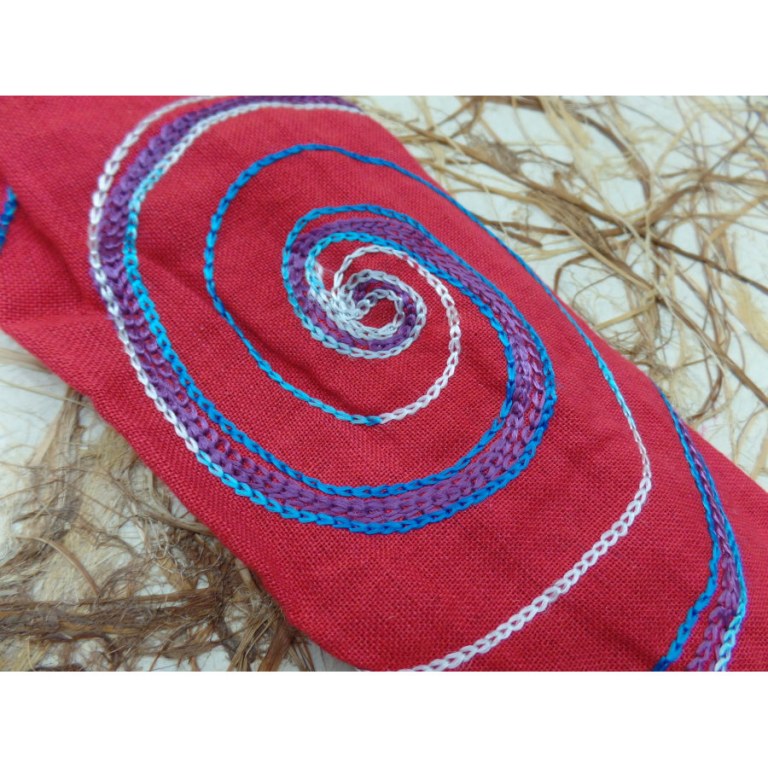 Bandeau cheveux rouge spirale brodée