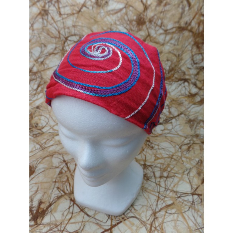 Bandeau cheveux rouge spirale brodée