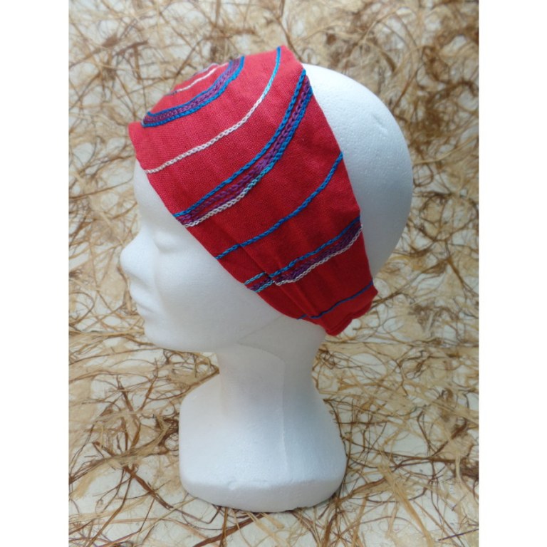 Bandeau cheveux rouge spirale brodée