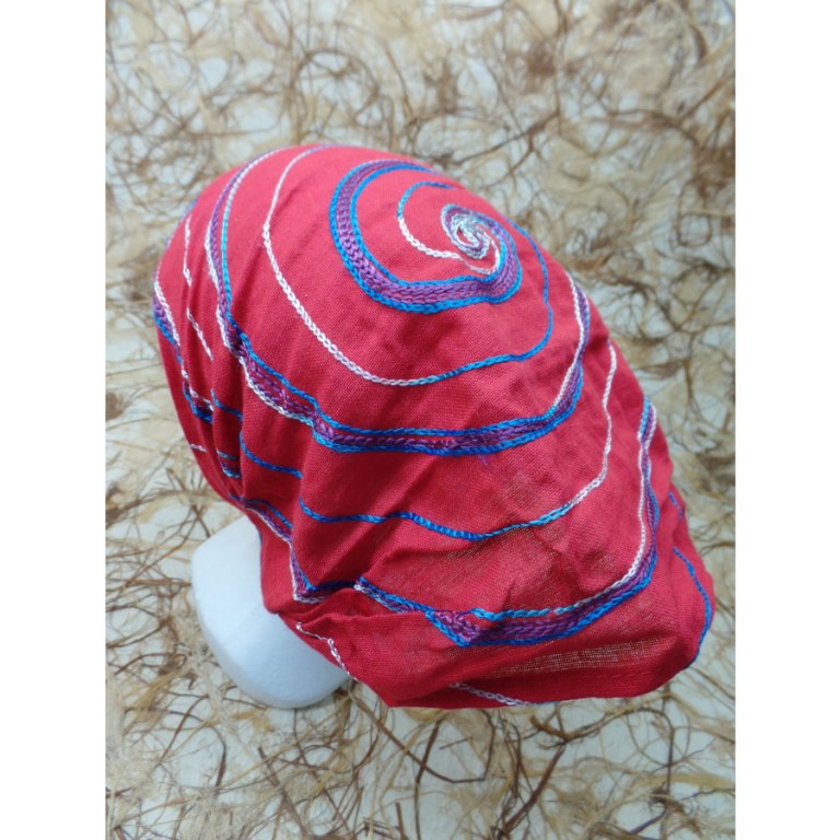 Bandeau cheveux rouge spirale brodée