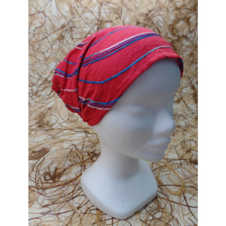 Bandeau cheveux rouge spirale brodée