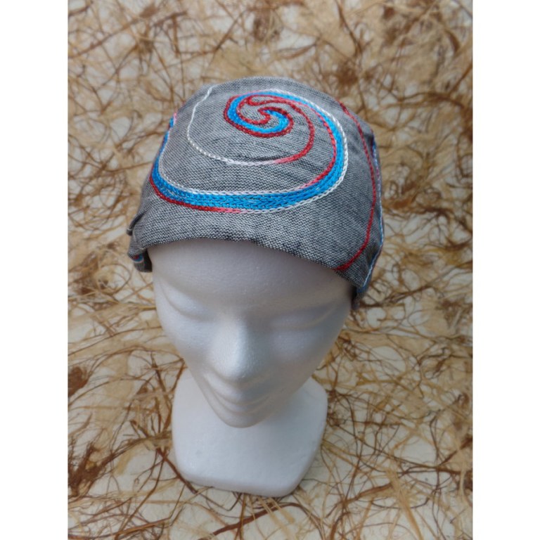 Bandeau cheveux gris spirale brodée