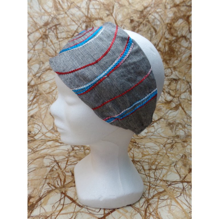 Bandeau cheveux gris spirale brodée