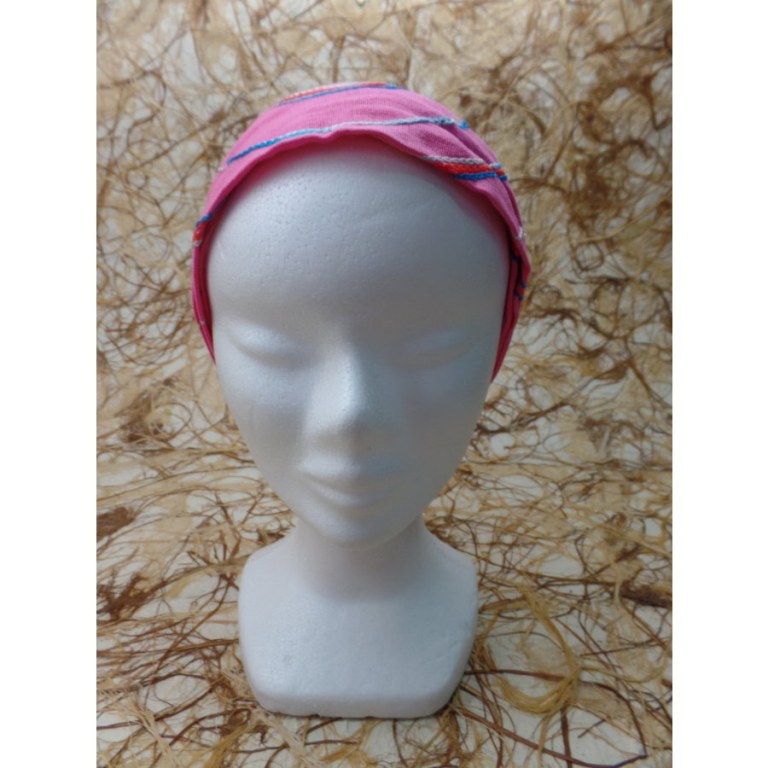 Bandeau cheveux rose spirale brodée