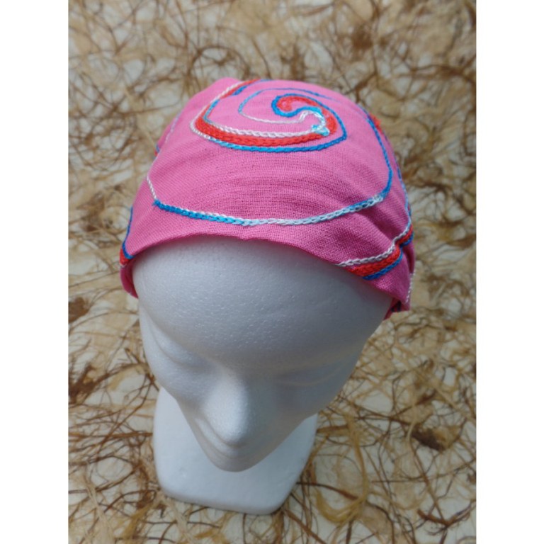 Bandeau cheveux rose spirale brodée