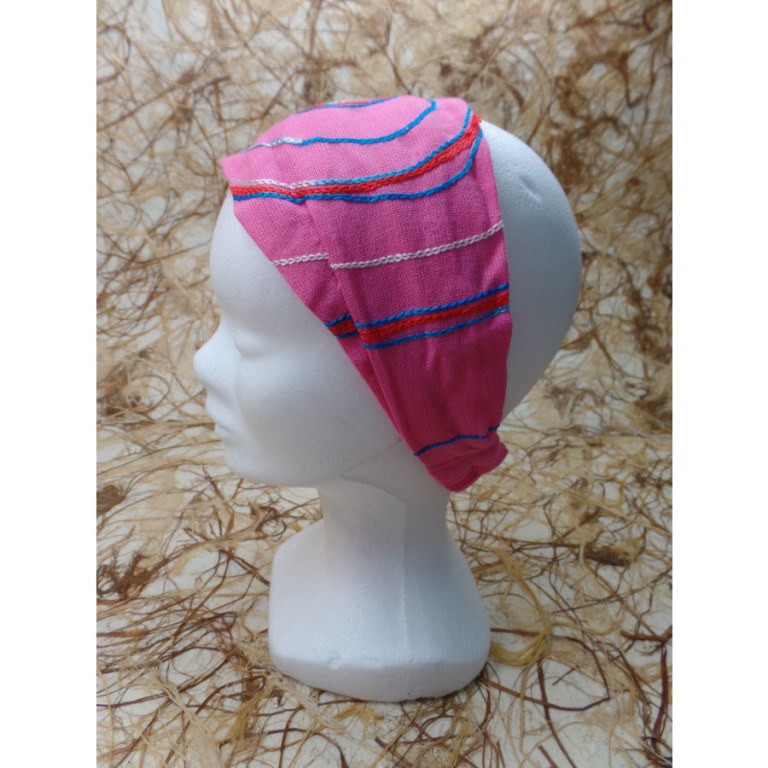 Bandeau cheveux rose spirale brodée