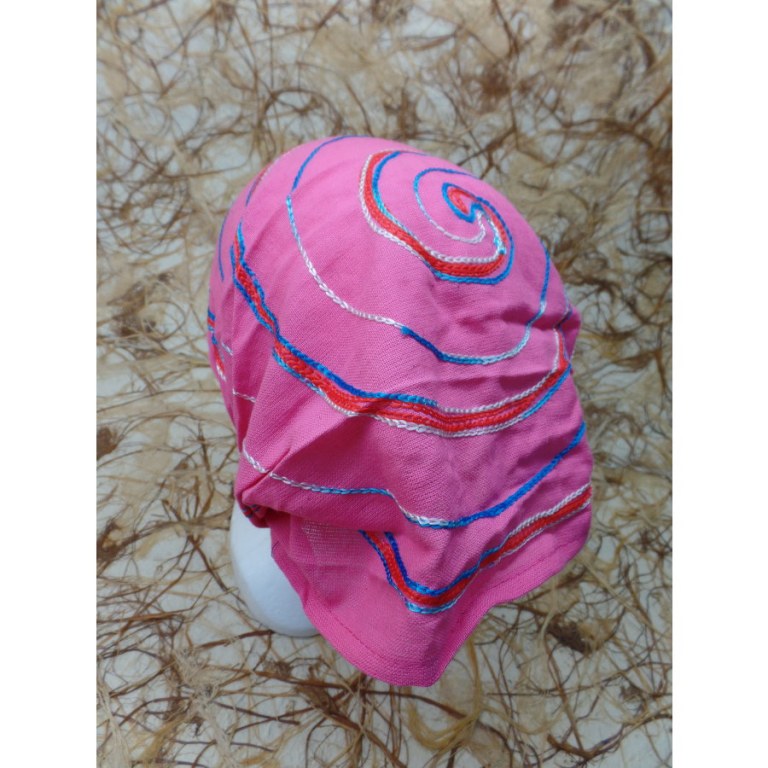 Bandeau cheveux rose spirale brodée