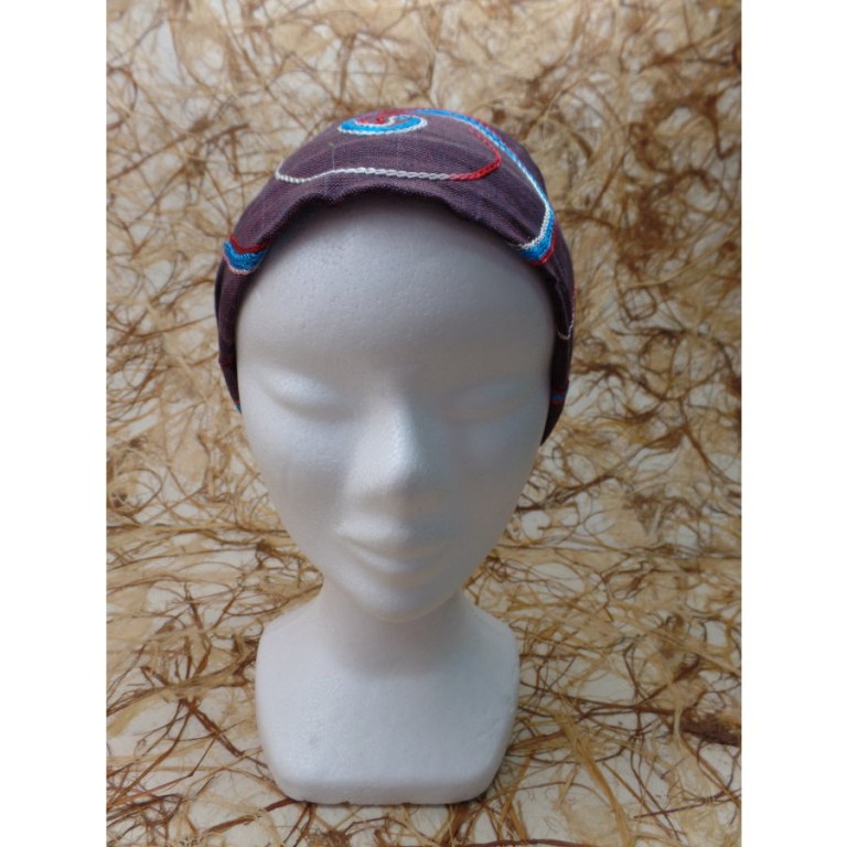 Bandeau cheveux marron spirale brodée