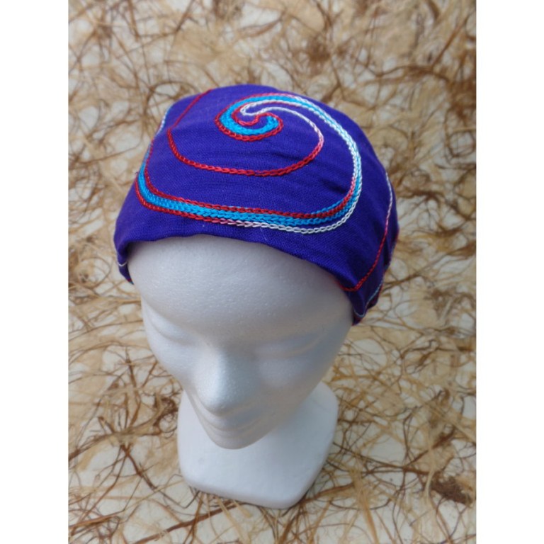 Bandeau cheveux violet spirale brodée