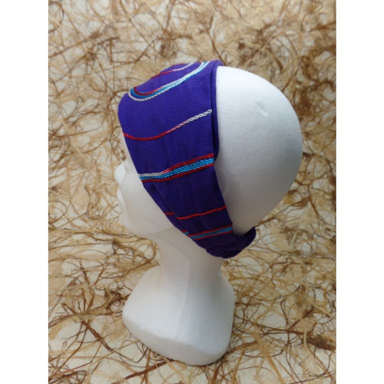 Bandeau cheveux violet spirale brodée