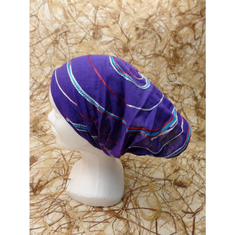 Bandeau cheveux violet spirale brodée