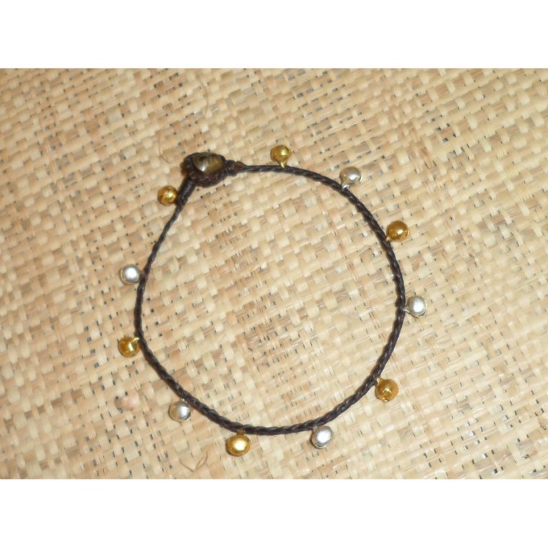 Bracelet de cheville marron grelots bicolores