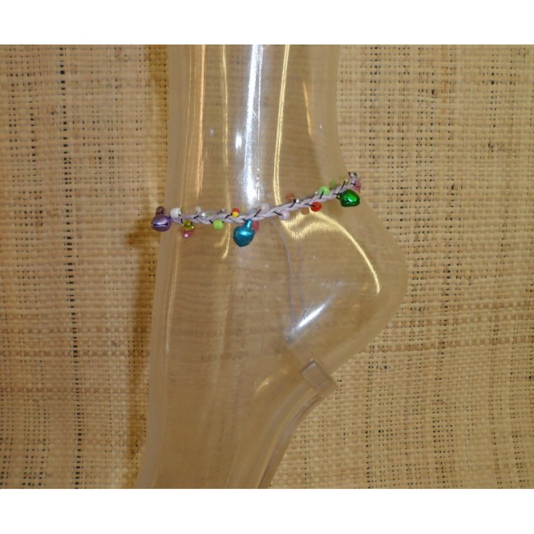 Bracelet de cheville parme grelots et perles color