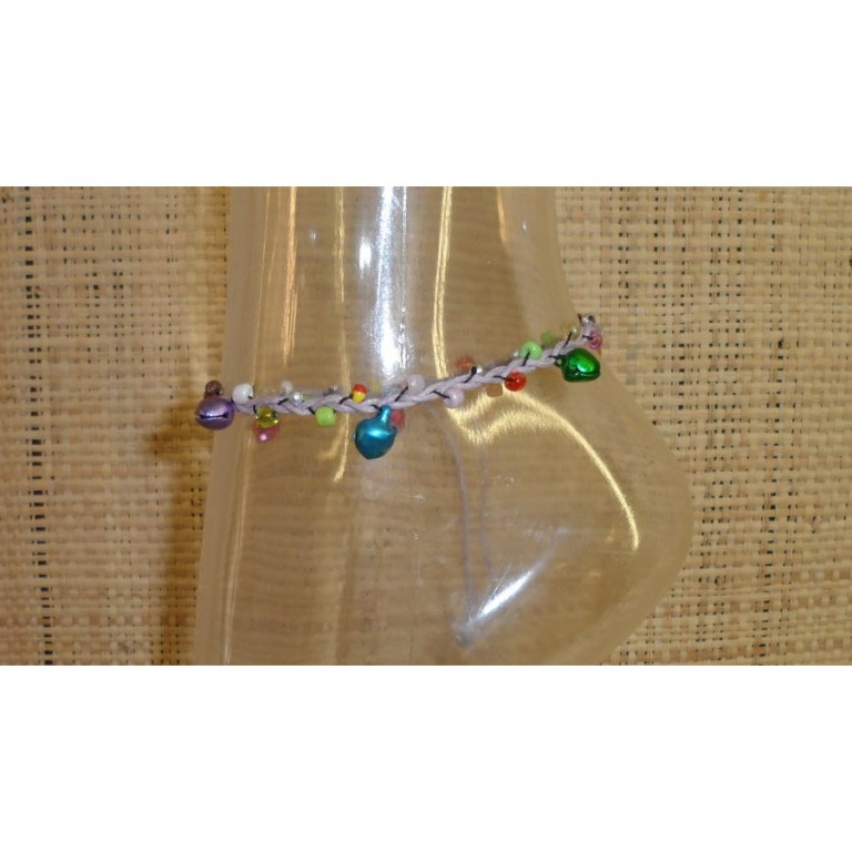 Bracelet de cheville parme grelots et perles color