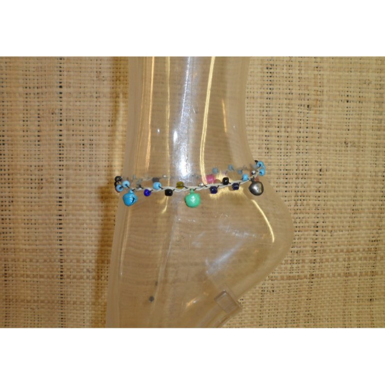 Bracelet de cheville gris grelots et perles color