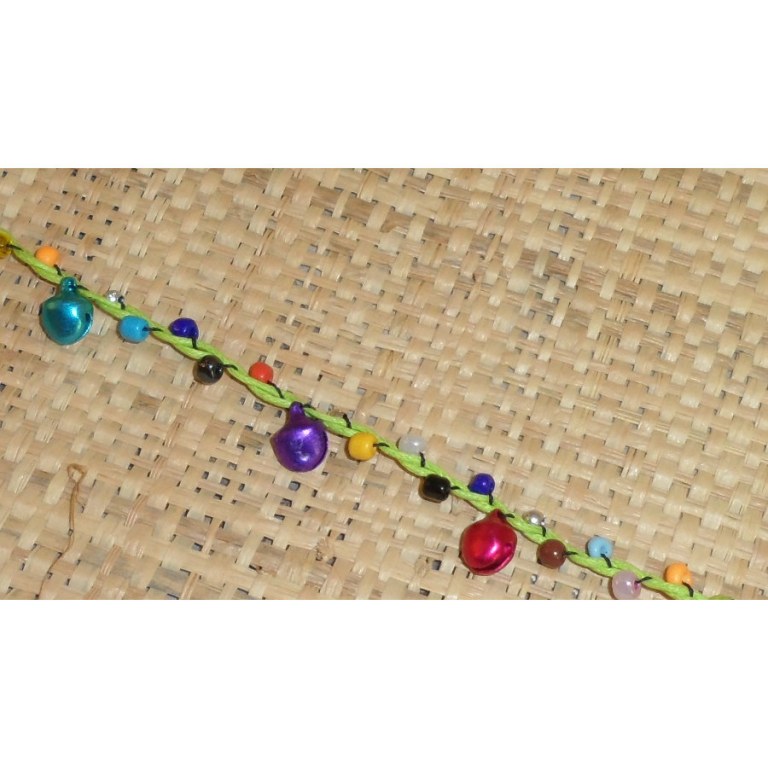 Bracelet de cheville vert grelots et perles color