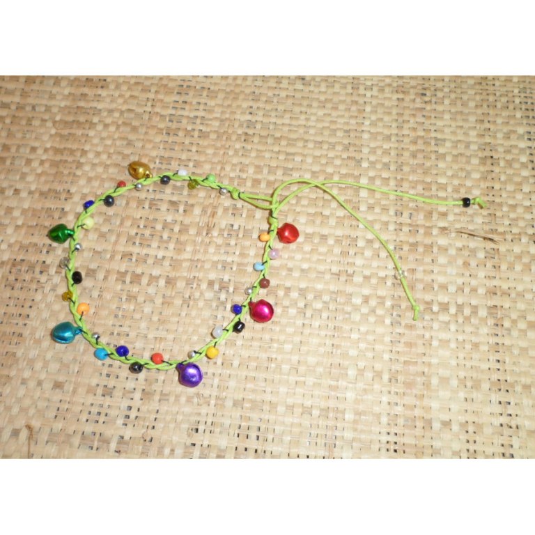 Bracelet de cheville vert grelots et perles color